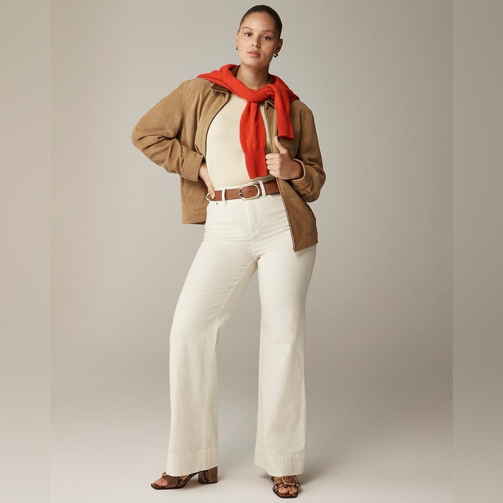 NEW J.Crew Wide Leg Corduroy Trouser Pant Ivory 34 High-Rise Slim Stretch Cotton
